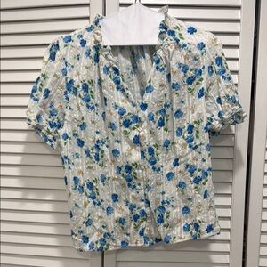 Nanette Lepore White and Blue Ruffled Blouse